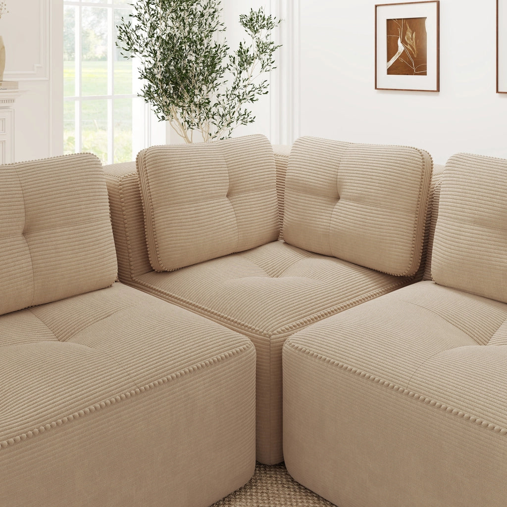 Divano angolare modulare beige in velluto a coste; configurabile