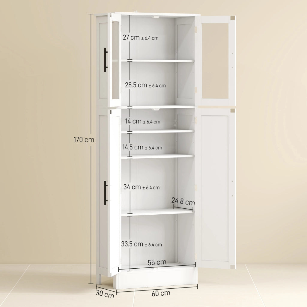 Mobile bagno alto con ante in vetro ¨C Xylo ¨C Bianco, legno, ripiani regolabili, 60x30x170 cm