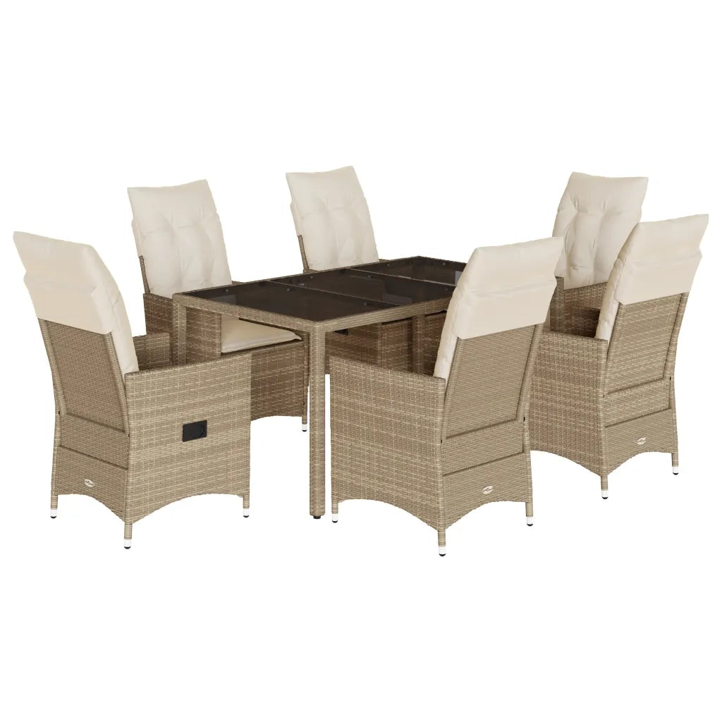 Set da Pranzo da Giardino 7 pz con Cuscini Beige in Polyrattan