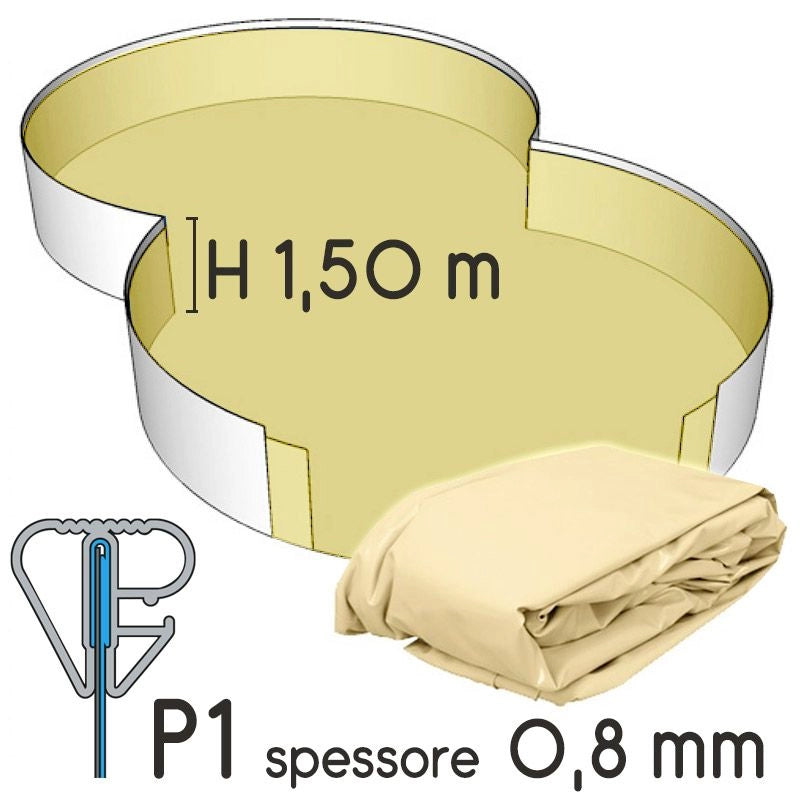 Liner Per Piscina A Forma Di Otto 5,40 X 3,50 H.1,50 M Sabbia - Attacco P3 - Spessore 0,80 Mm Colore: Sabbia, Altezza: 1.50 m, Tipo attacco: P1