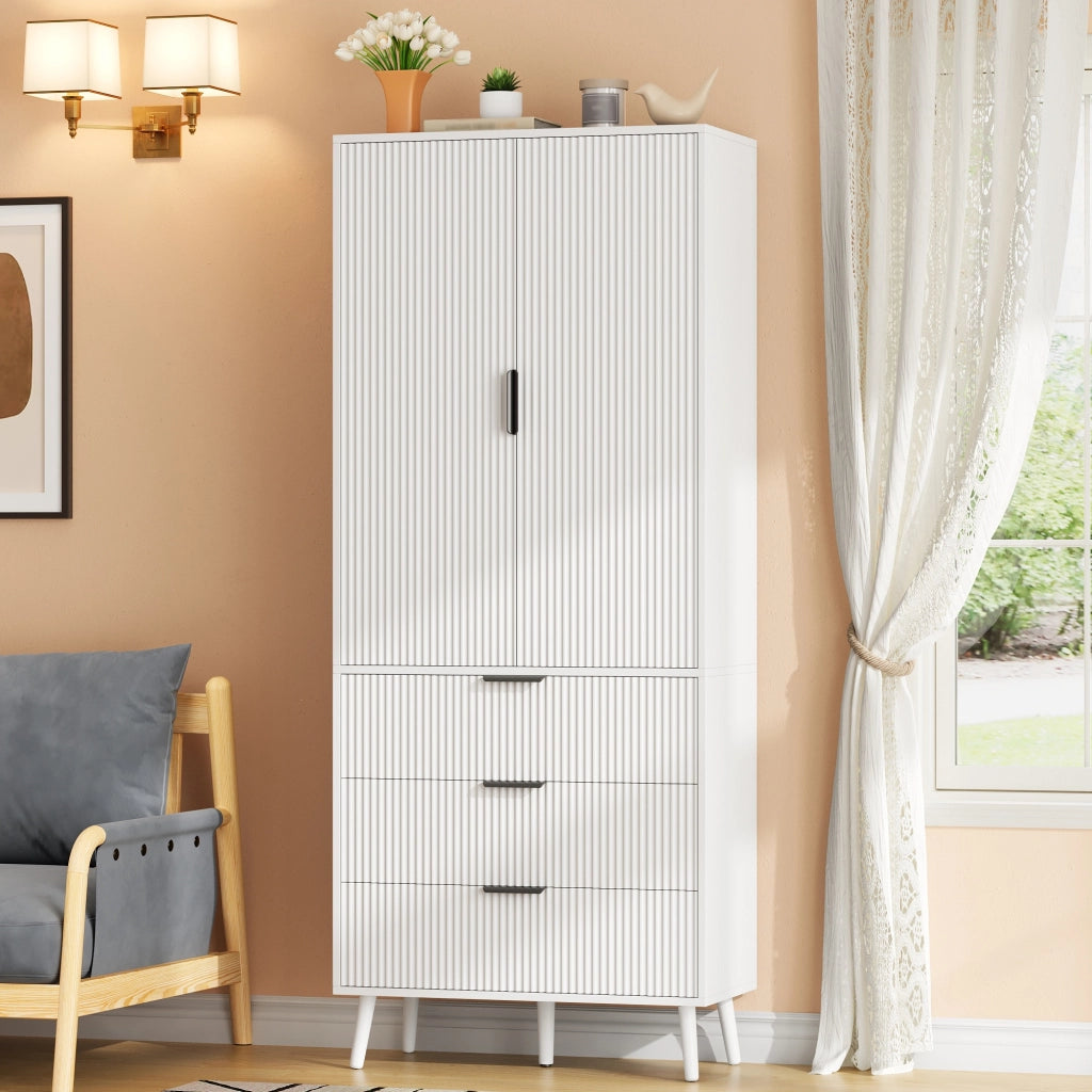 Mobile dispensa con 2 ante; 3 cassetti e ripiani regolabili in MDF bianco per cucina e soggiorno 75 × 35 × 180 cm