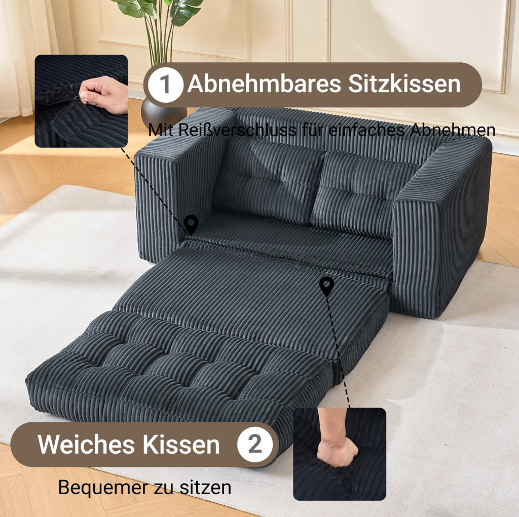 Divano Letto 2 Posti in Velluto a Coste con Memory Foam – Design senza Cornice, Compatto per Piccoli Spazi e Home Office