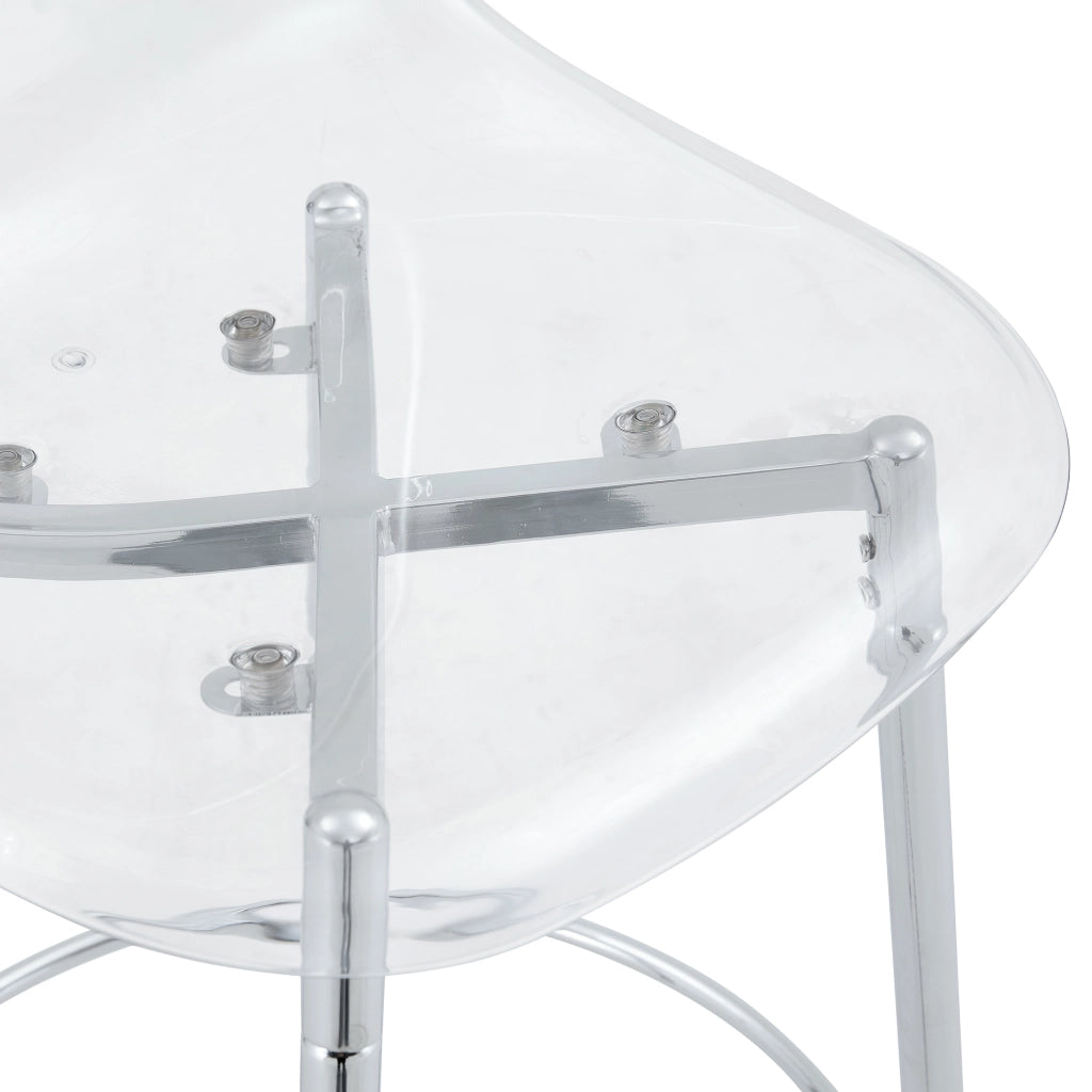Sgabello da bar 2 pezzi con schienale ergonomico e poggiapiedi, in Metallo e Plastica, Argento e Trasparente