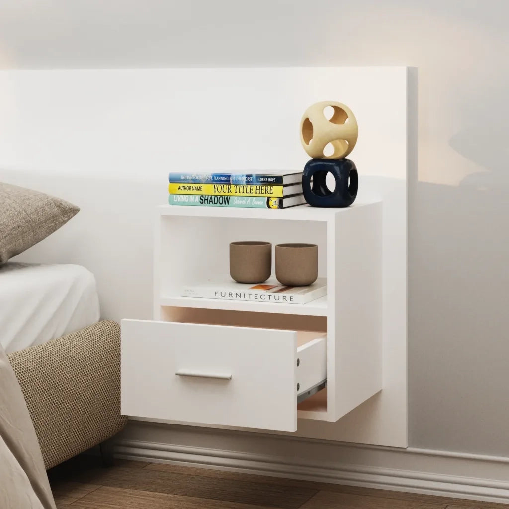 Set di 2 Comodini | Armadio da Notte | Mobiletto da notte a Parete Bianchi