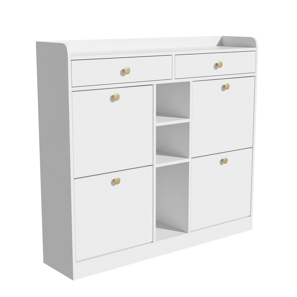 Scarpiera con 4 ante a ribalta 2 cassetti e 3 vani aperti in truciolare bianco per ingresso 110 × 26 × 100 cm
