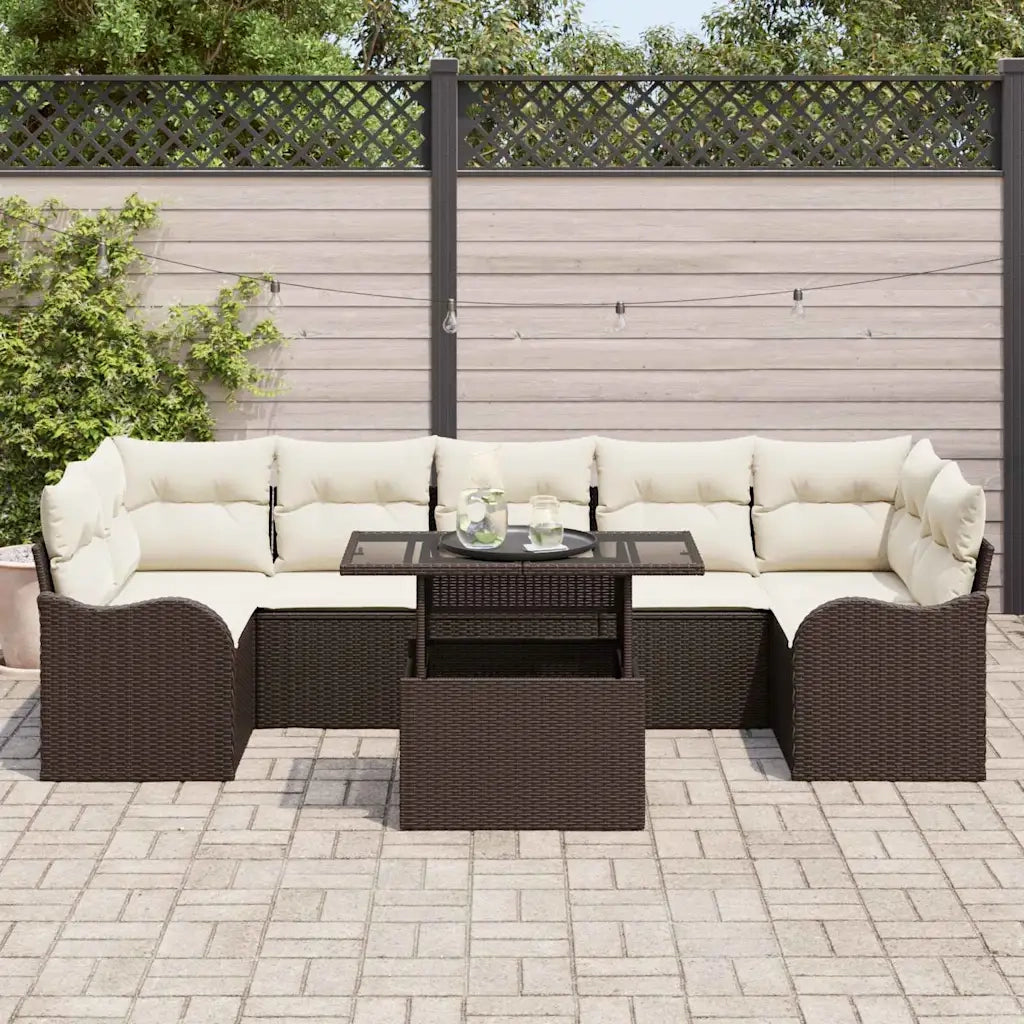 Set Divano da Giardino 8 pcs Marrone e Crema polyrattan