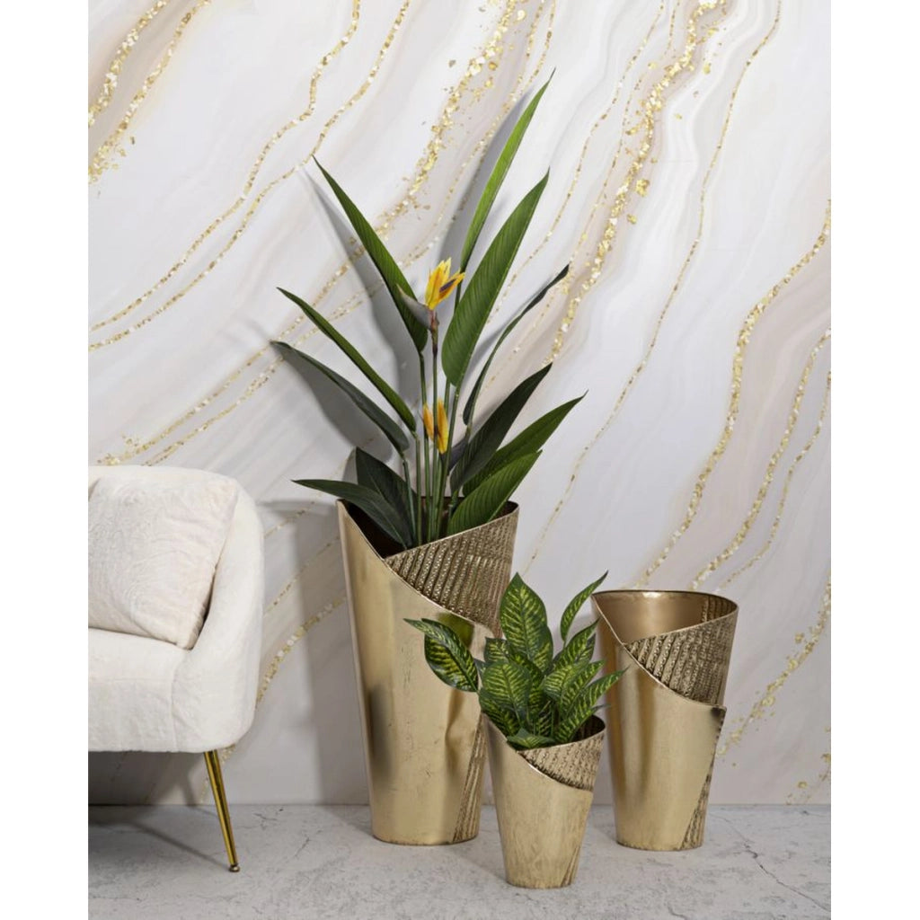 Set di 3 Vasi Decorativi VKH423, Oro, Metallo, 39x42x75 cm