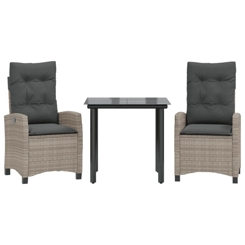 Set Pranzo da Giardino 3pz con Cuscini Grigio Chiaro Polyrattan 3212852