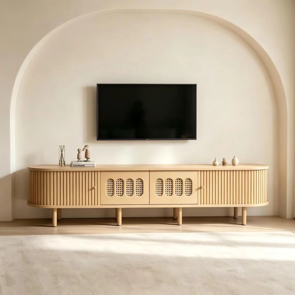 Mobile porta TV largo 180 cm color legno chiaro con serrandine