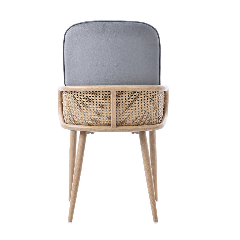 SEDIA da pranzo in velluto e rattan, set da 6 pezzi, grigio