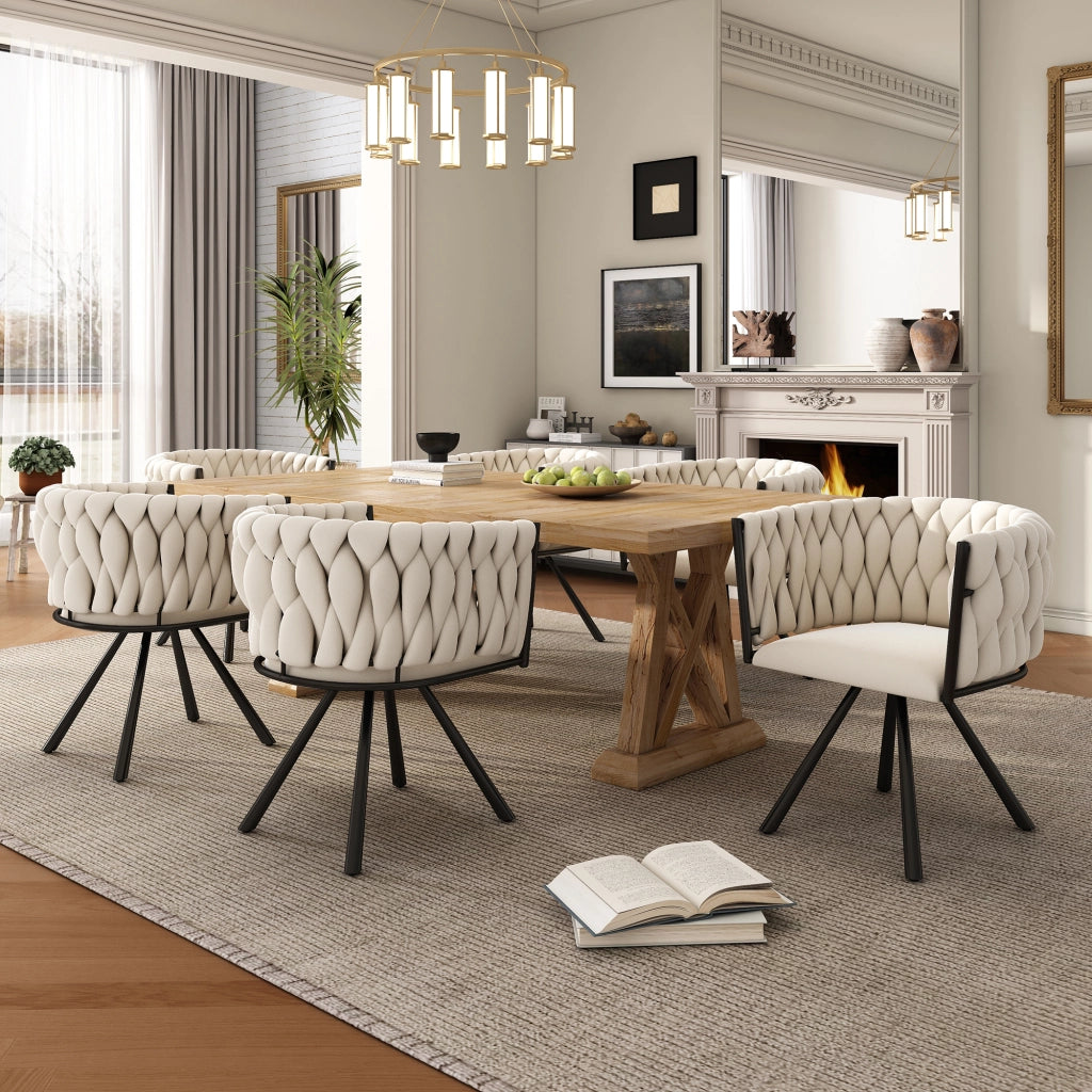 SEDIA GIREVOLE 360° Set da 4 pezzi in velluto beige con struttura in acciaio