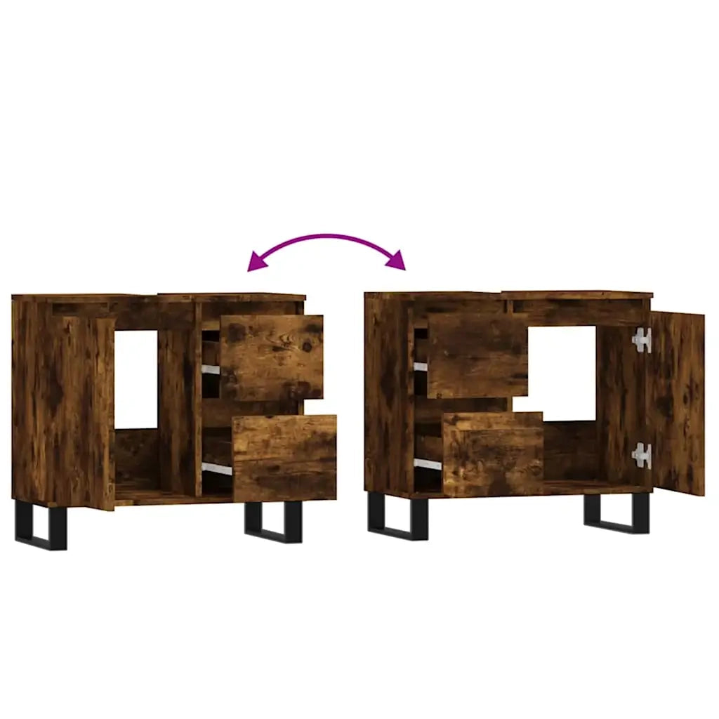Armadietto Bagno | Armadio da bagno Rovere Fumo 65x33x60 cm in Legno Multistrato