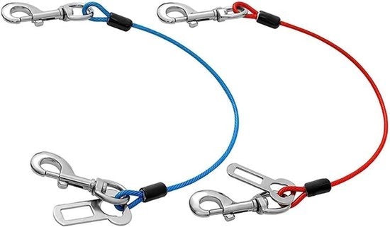 Hondveiligheid per Auto - Cinturoni di Sicurezza per Cani - Cinturone di Sicurezza - Cavo in Acciaio - Sicurezza per Cani - Cavo di Trattenuta No-Chew - Clip Doppia - Fermo di Cintura - Protezione per Cani in Auto 2 UNI