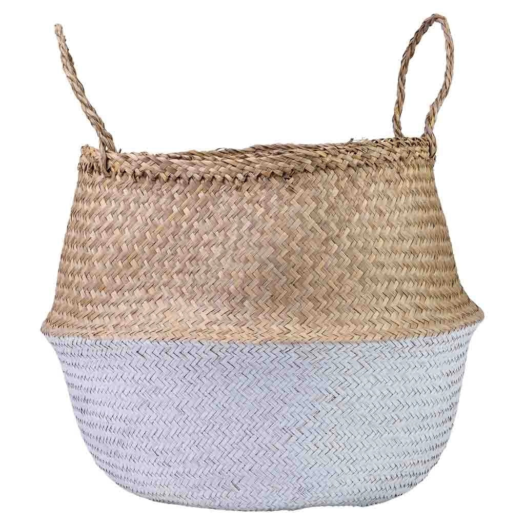 Cestino naturale con manici, vernice bianca, D40x36/48h cm