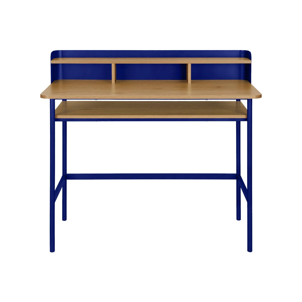 Scrivania in metallo e legno con 3 vani, blu