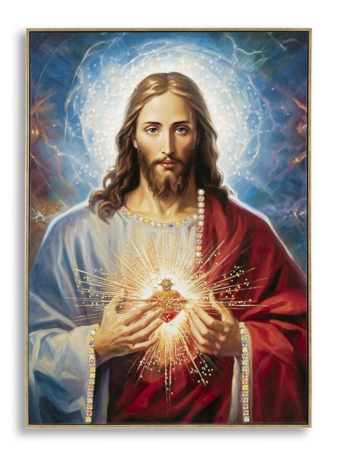 Dipinto su Tela Laccato Jesus con Cornice 72x4x102 cm in Pino e Tela e Plastica