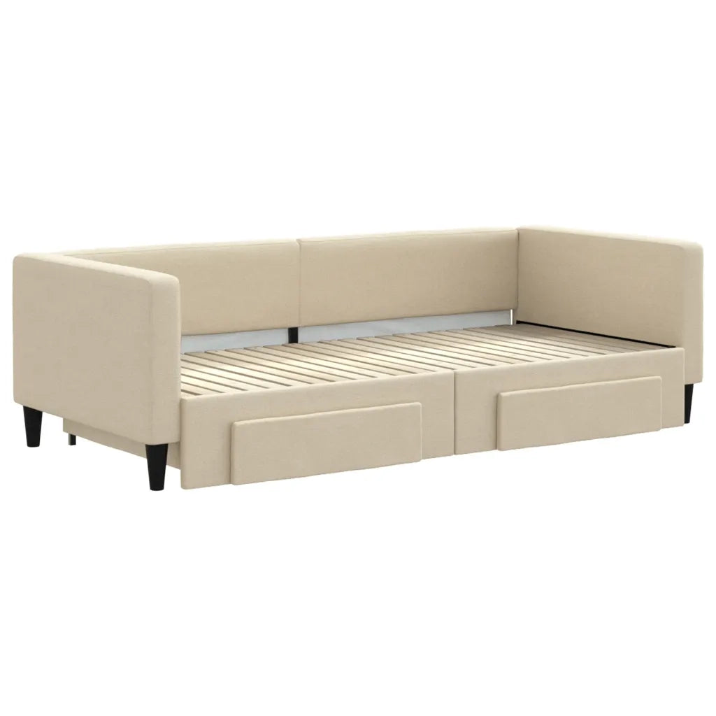 Divano letto | Sof¨¤ letto | Letto singolo Estraibile con Cassetti Crema 90x200 cm in Tessuto