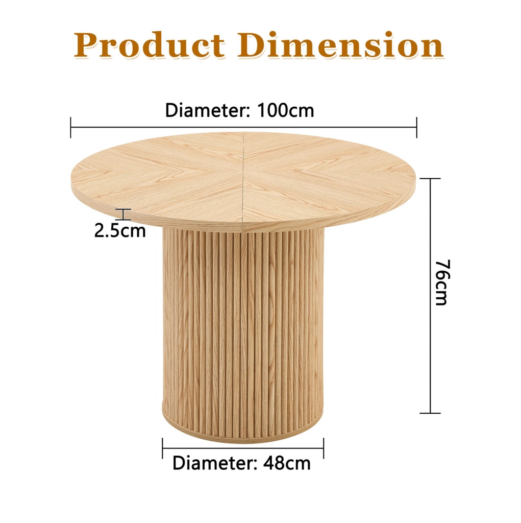 Tavolo da pranzo rotondo in MDF 100 cm con piano suddiviso in 4 segmenti e gambe cilindriche con supporto metallico