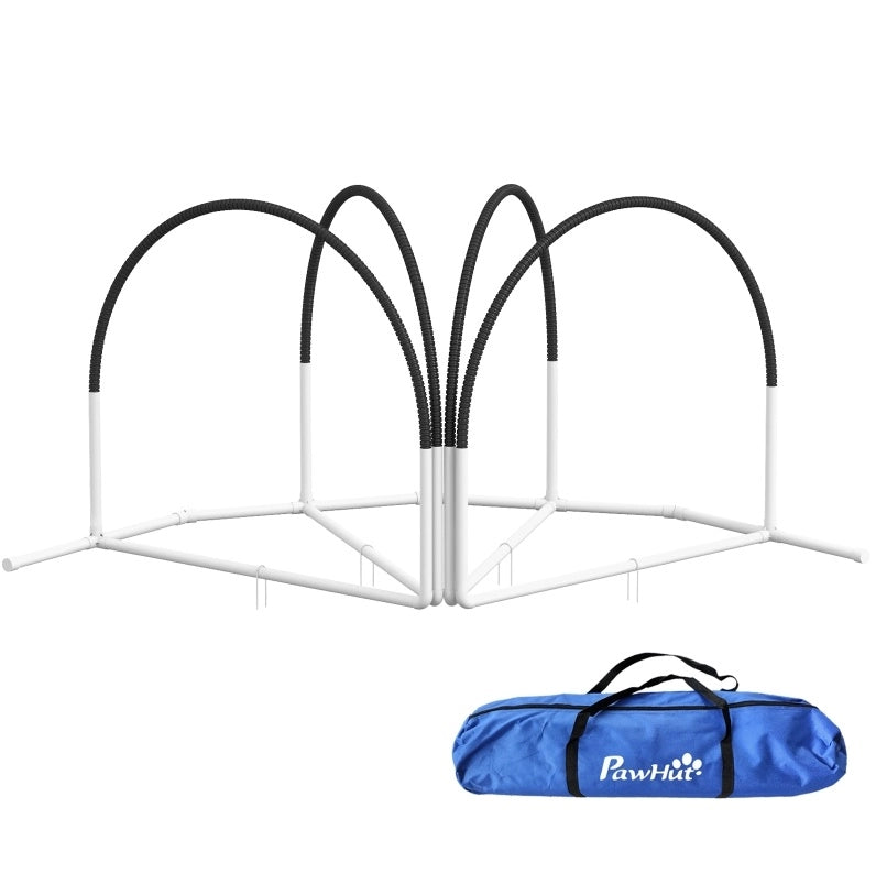 Set agility per cani ULEVR 4 pezzi 89x69x99 cm con picchetti da terreno e borsa Oxford, bianco e nero
