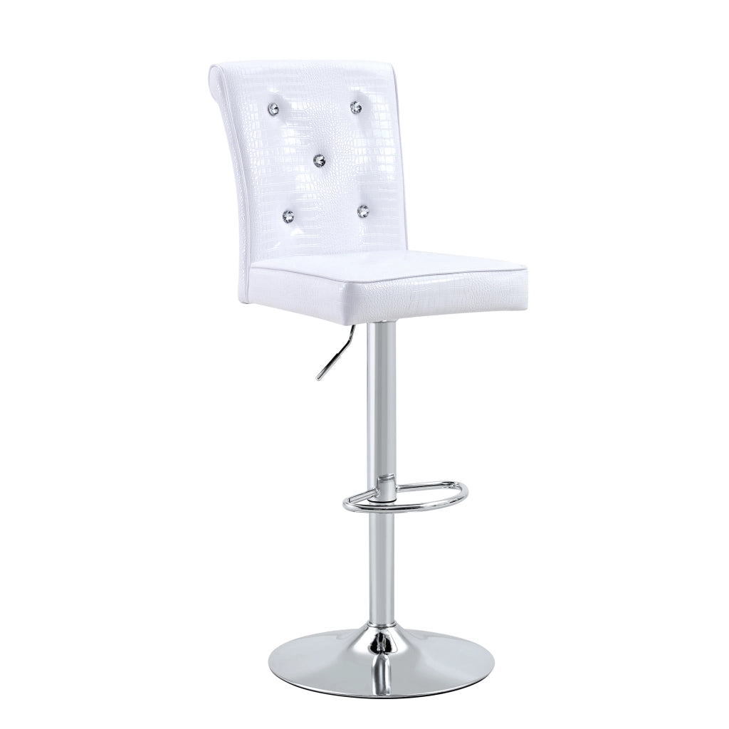 Set di 2 Sedie da Pranzo; Schienale Capitonne con Bottoni Cristallo; per Cucina; PVC; Bianco