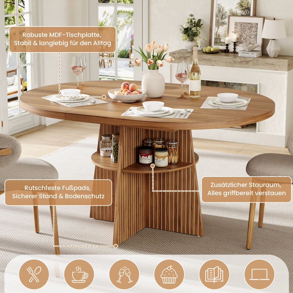 Tavolo allungabile da pranzo rotondo con piano MDF effetto noce per 2-8 persone 110-150 × 110 × 77.5 cm