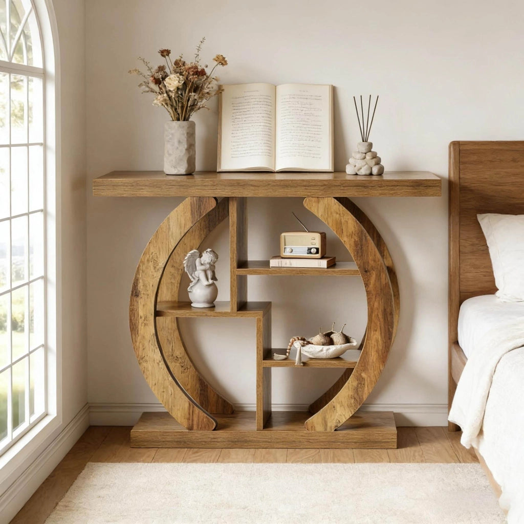 Tavolo consolle con 4 ripiani; 108 cm; in legno marrone