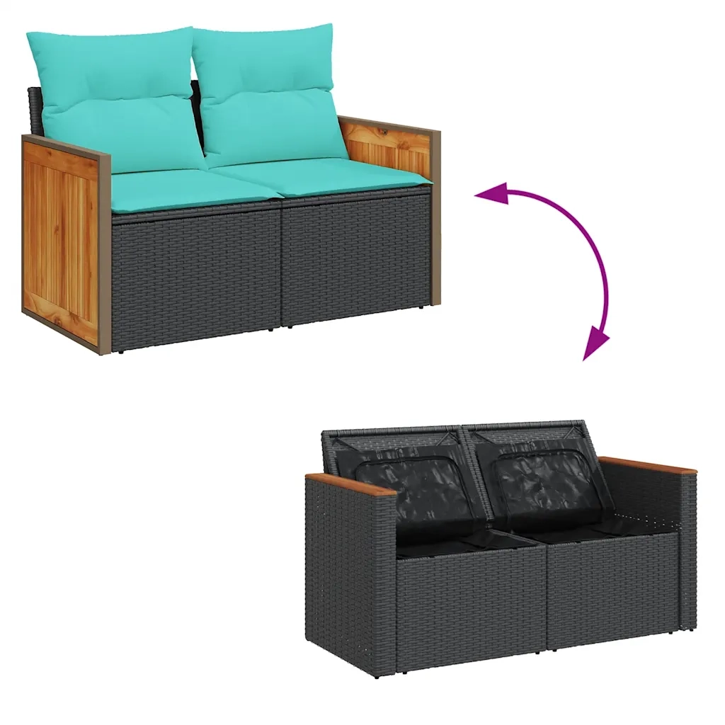 Set Divani da Giardino con Cuscini 7pz Nero Polyrattan 3326033