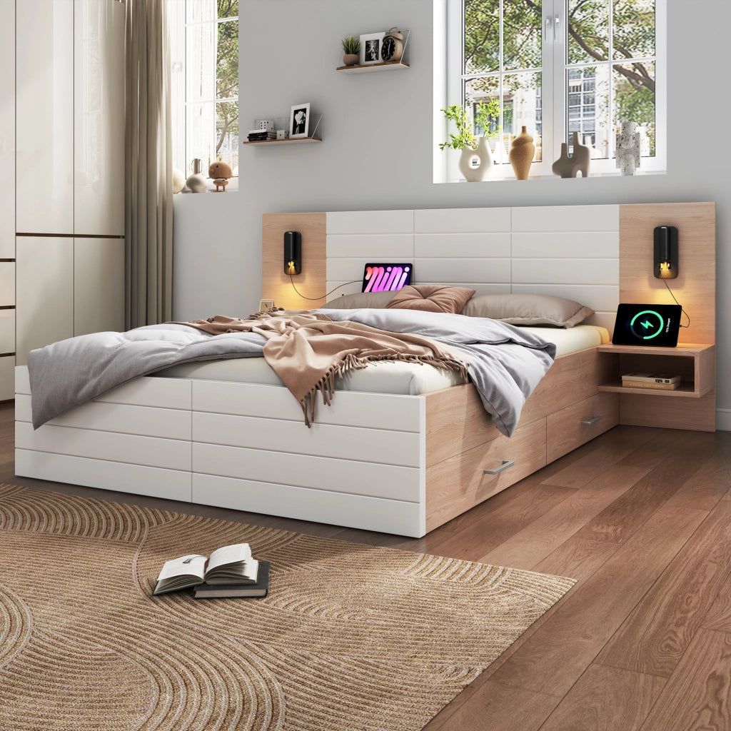 Letto matrimoniale 140x200 cm con due cassetti e materasso