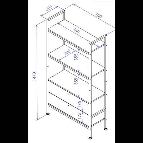 LIBRERIA HAMILTON 2 MENSOLE + 2 CASSETTI DIM. 78X30X147 CM