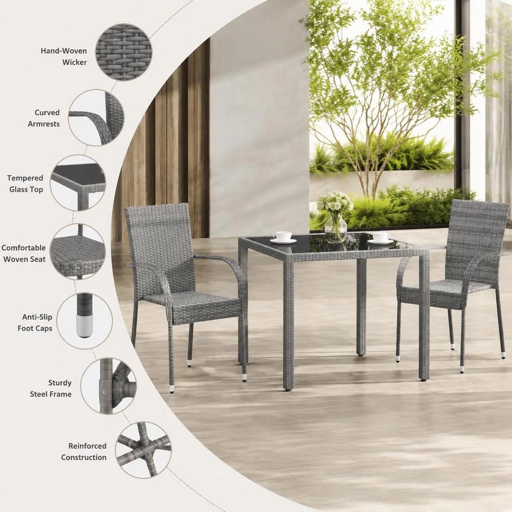 Stackable Garden Chairs, Set Of 2, Grey Poly Rattan