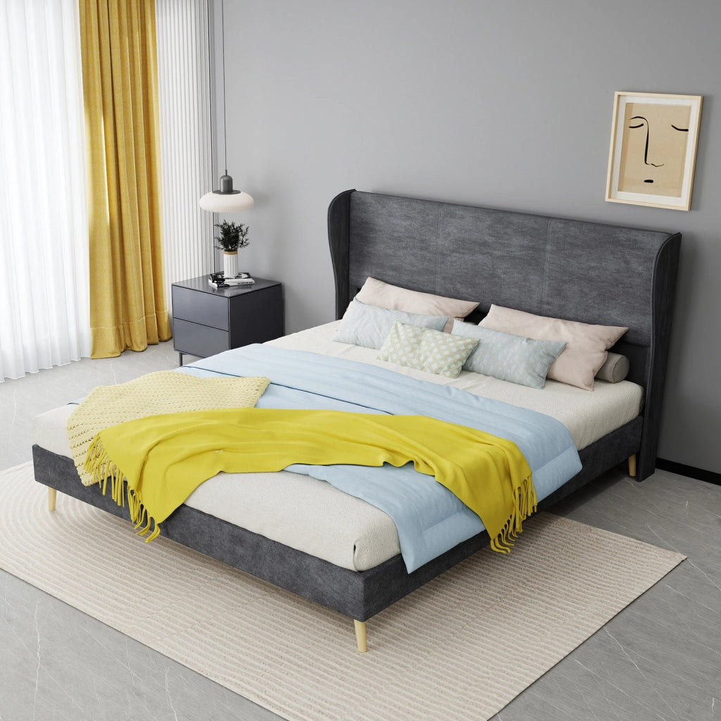 Letto imbottito 160 × 200 cm con testiera morbida grigio senza materasso