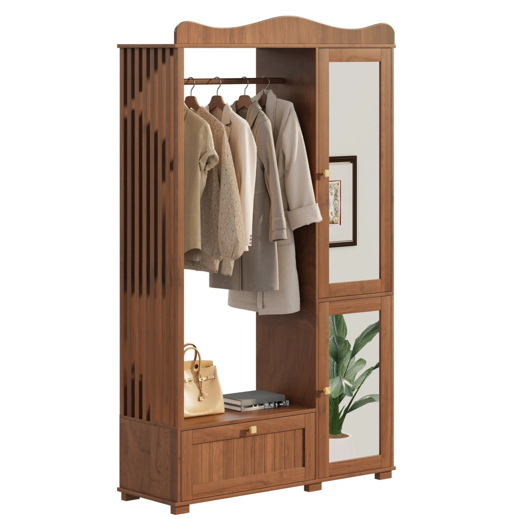 Set mobili da ingresso con cassetti, specchio, appendiabiti in MDF noce
