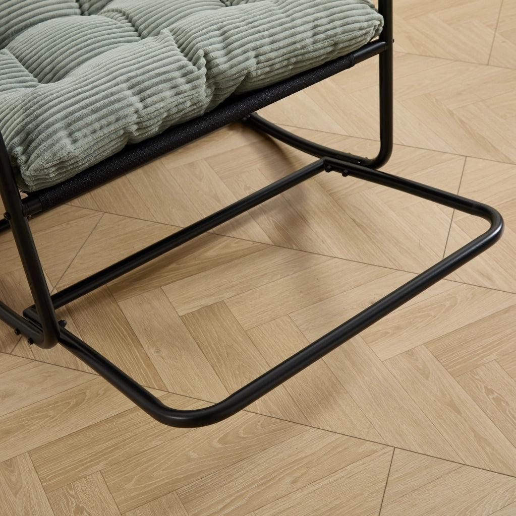 Poltrona a Dondolo da Esterno con Cuscino Spesso e Morbido, Telaio Nero e Cuscino Verde Chiaro, 75x116x82 cm