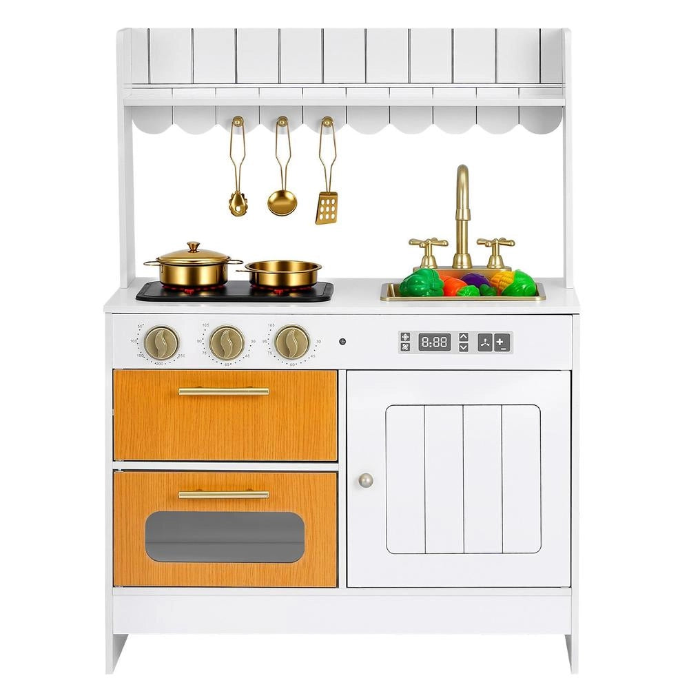 Cucina Giocattolo Bambini Legno Luci Suoni Cibo Pentole Microonde Forno Manopole Gioco Ruolo 3-8 Anni