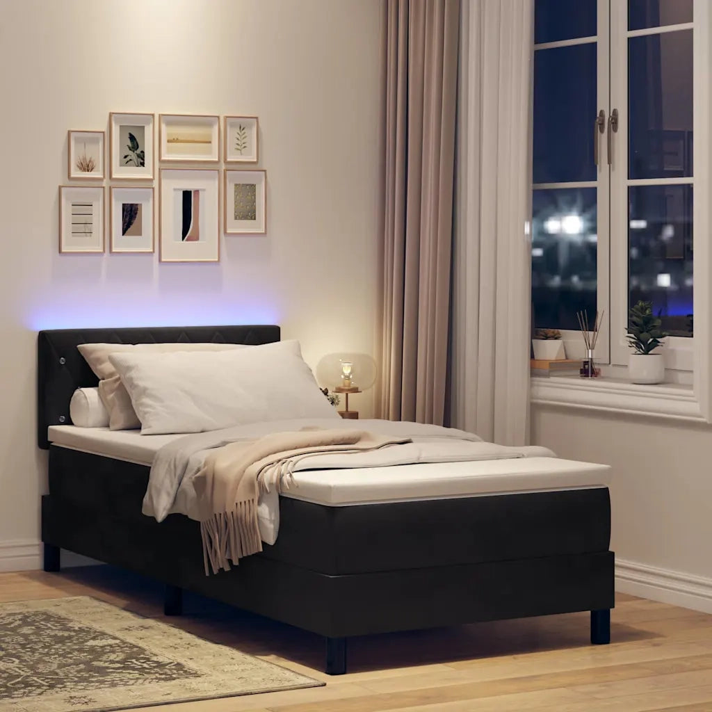 Letto a Sorgente LED con materasso Nero 90 x 190 cm Velluto