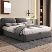 Letto imbottito 180x200 cm con contenitore idraulico, 3 cassetti e testiera in velluto grigio, senza materasso