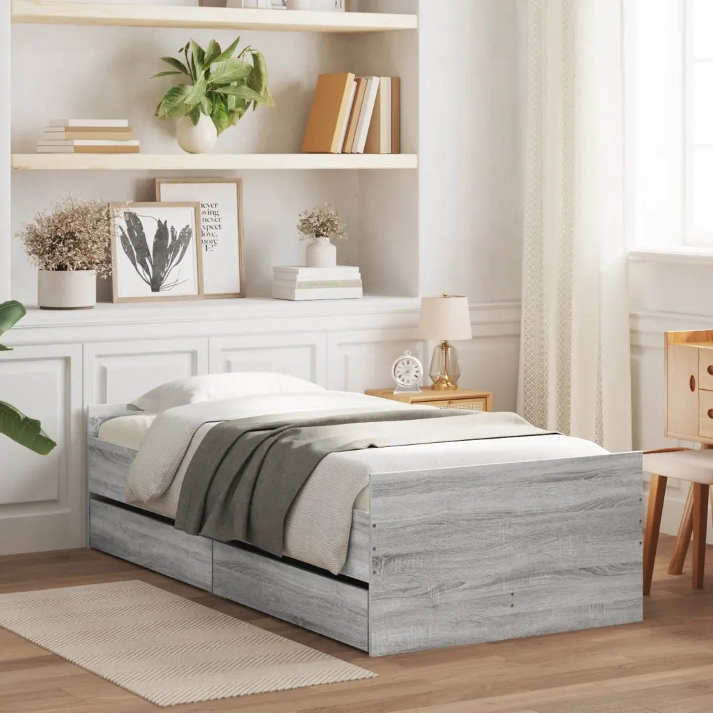 Letto singolo | Letto per adulti | Giroletto con Cassetti Grigio Sonoma 75x190 cm Small Single