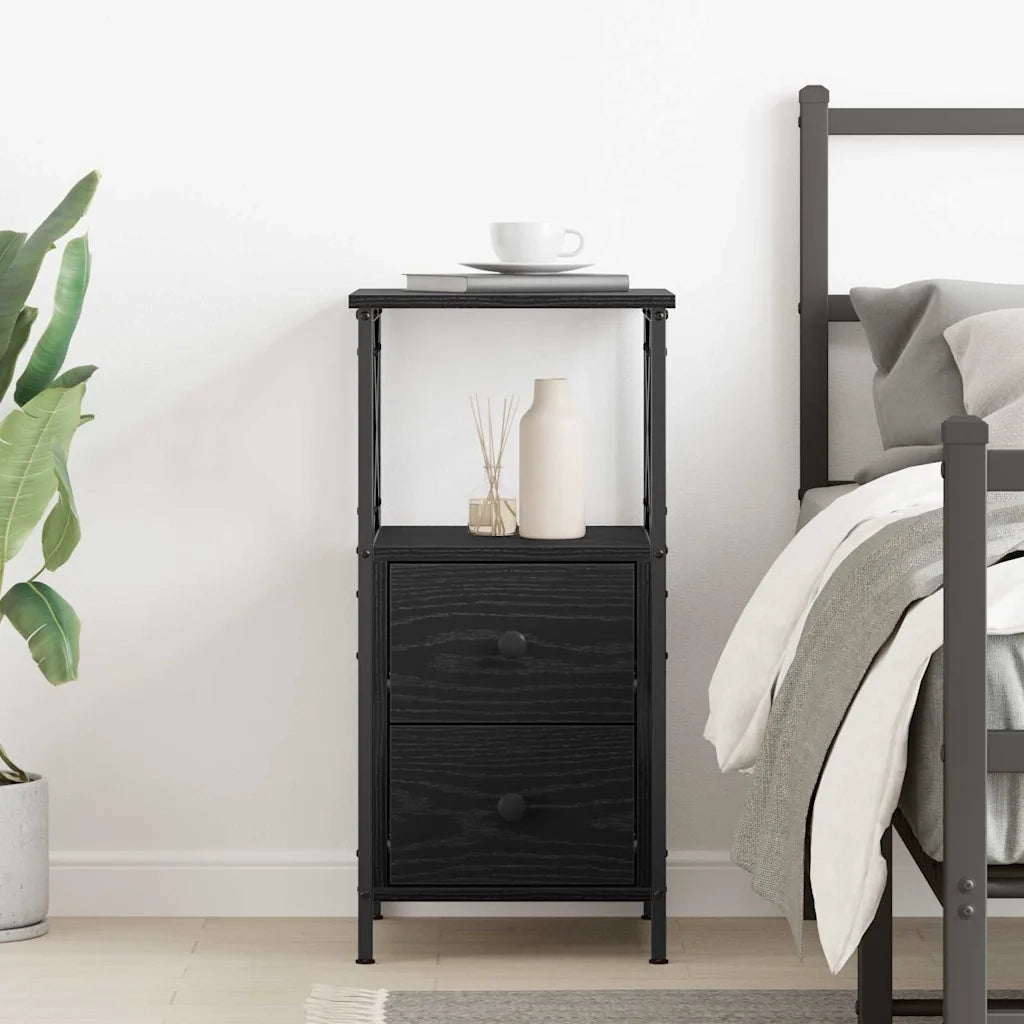 Comodino | Armadio da Notte | Mobiletto da notte con cassetto Rovere Nero 34 x 35,5 x 70 cm