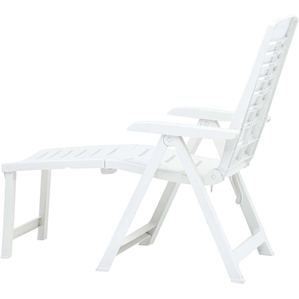 Trade Shop - Poltrona Lettino Prendisole Pieghevole Con Poggiapiedi Bianco 60x108x109 Cm 015933 -