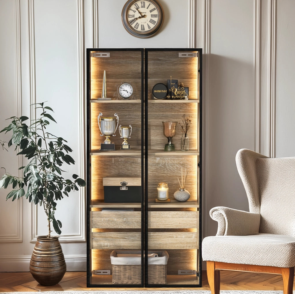 Mobile contenitore in MDF con LED e ante in vetro satinato