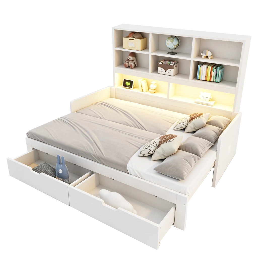Letto 90x200 cm estraibile con LED e prese in MDF
