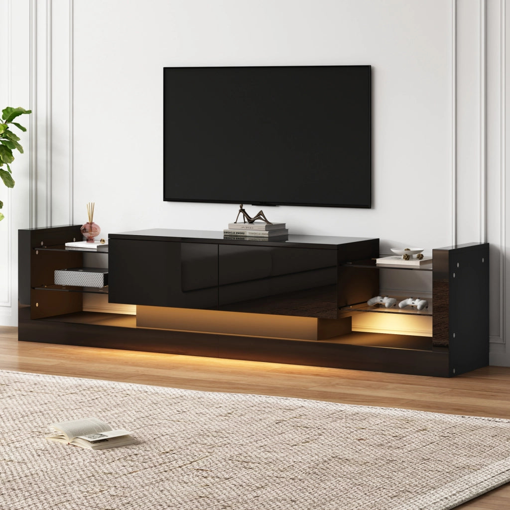 Mobile TV lucido con LED e frontale in vetro, 181 cm