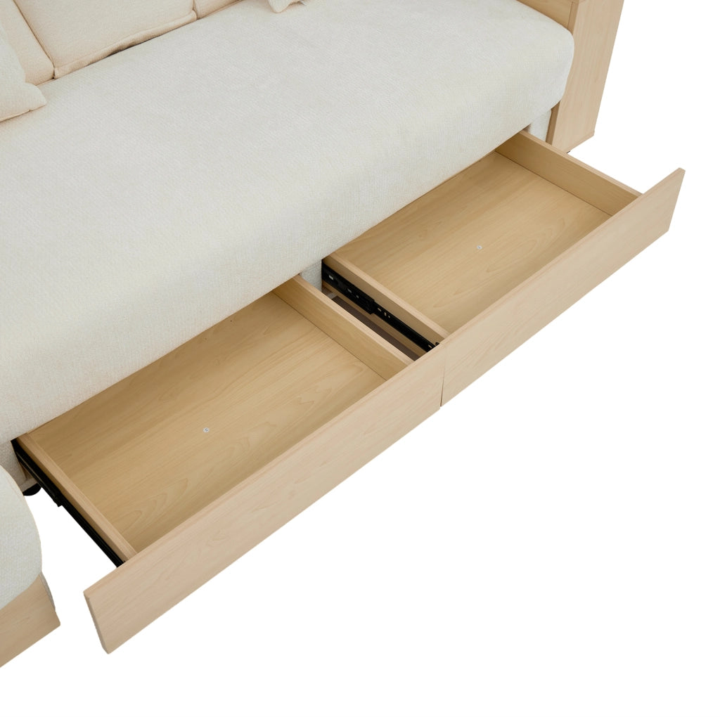 Divano letto in chenille con contenitore e cassetti
