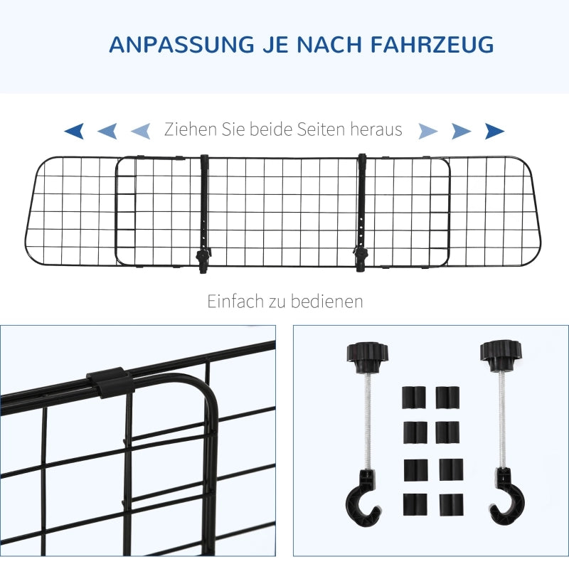 Griglia divisoria per auto per cani in metallo nero regolabile 91–152 × 30 cm con fissaggio senza attrezzi