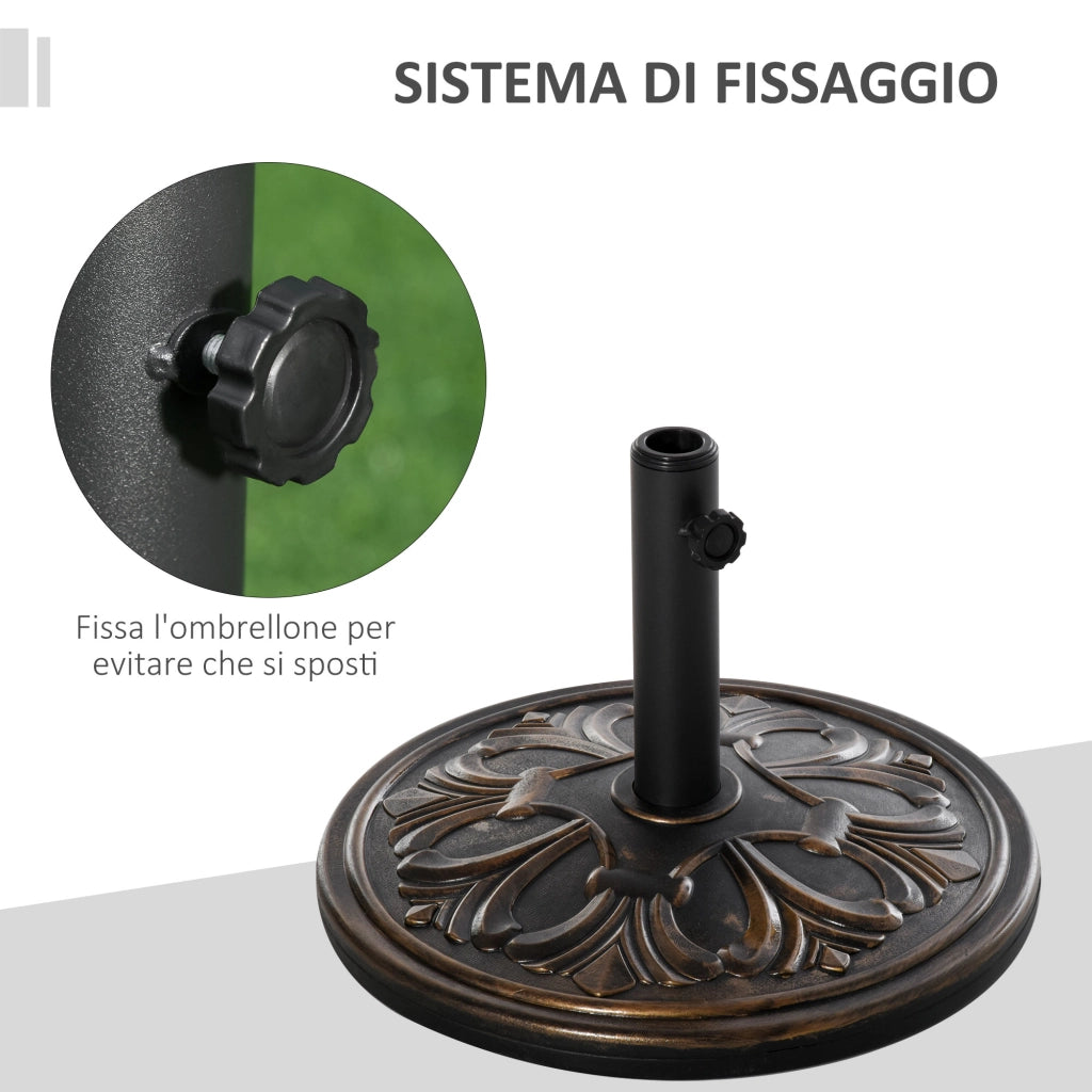 Base per Ombrellone Rotonda Ø48x34 cm in Plastica Bronzo 13kg Supporto per Pali Ø35/38/48 mm Robusto per Giardino Balcone