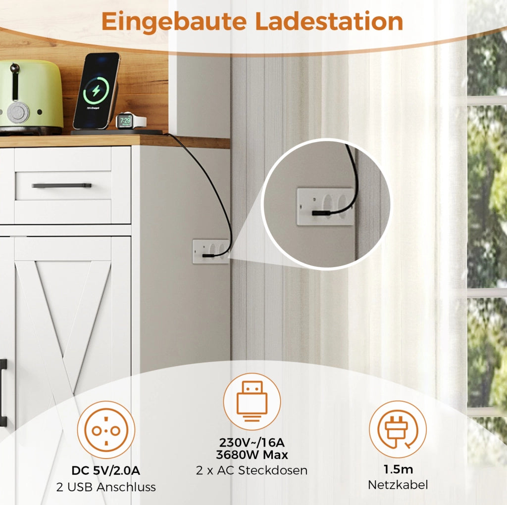 Mobile alto da cucina con LED RGB, portabottiglie e prese integrate