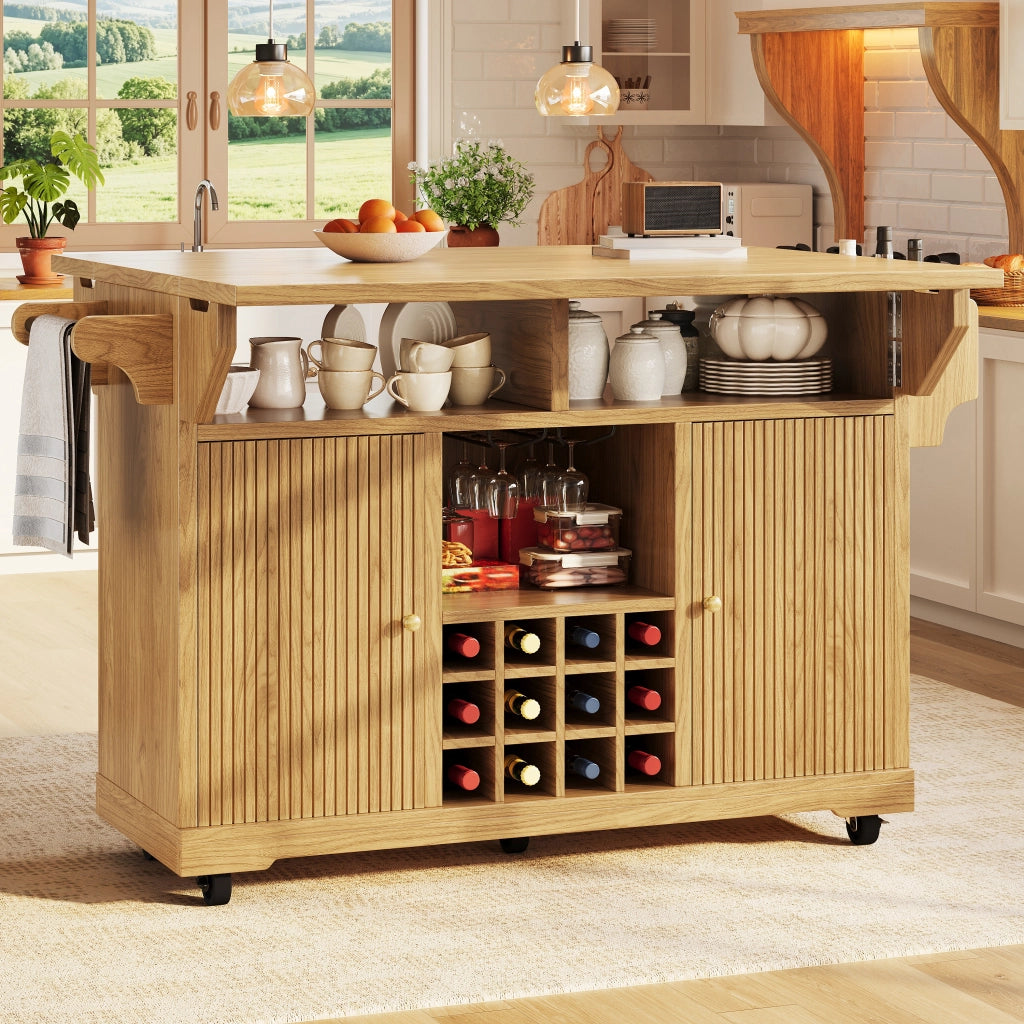 Isola cucina allungabile con vetrina in vetro; piano 122;5–195;5 cm; illuminazione RGB; bianca