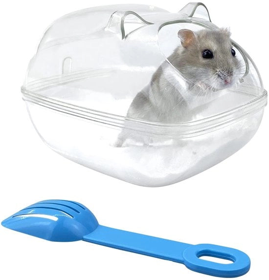 Acquario per hamster trasparente - vasca per sabbia per hamster - sauna per piccoli animali - vasca da bagno con cucchiaio - adatto per piccoli animali domestici - formato compatto - vasca per hamster