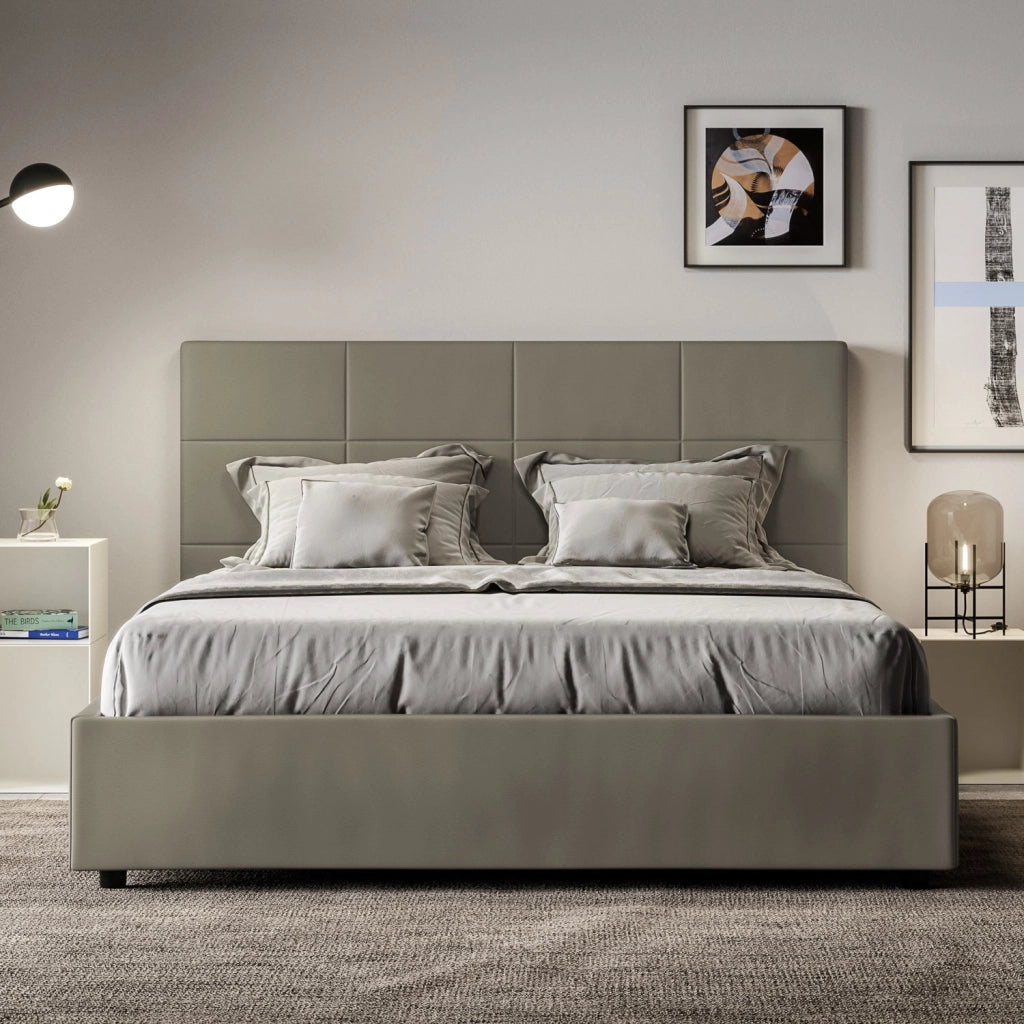 BS COM Letto queen size con rete imbottito 150x200 similpelle cappuccino