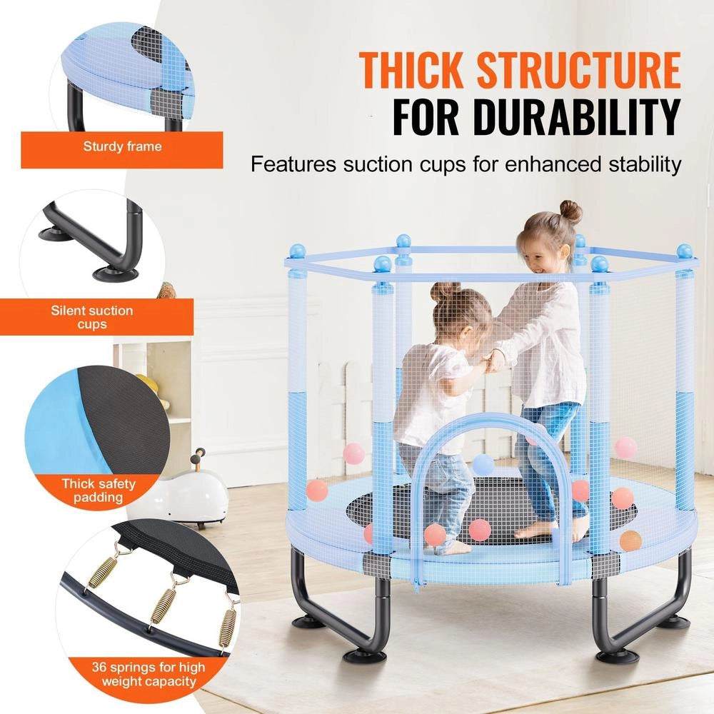 Trampolino Bambini 1545x1210mm Interni Esterni Rete Sicurezza Canestro Basket Gioco Blu